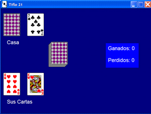 Screenshot of Tiflo 21, showing two pairs of cards and a deck of cards